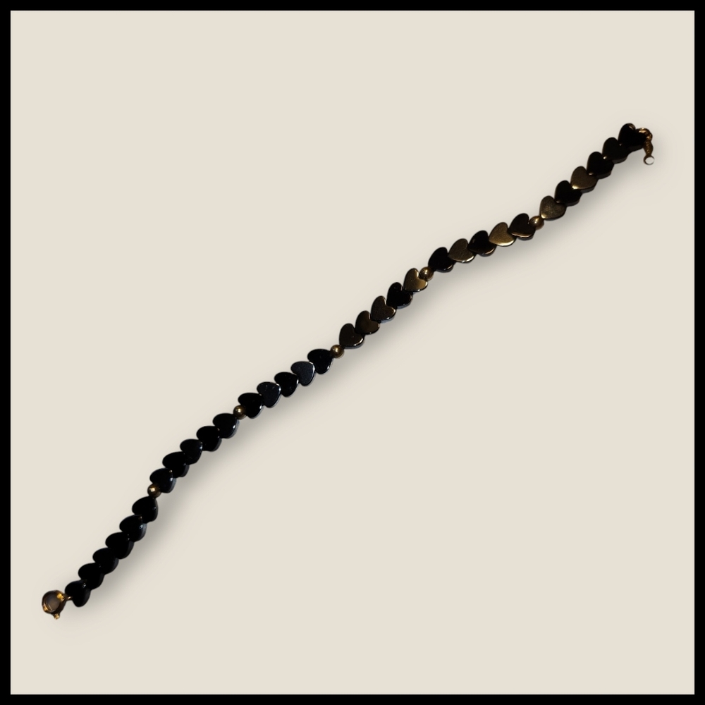 Vintage Hematite Heart Bracelet, marked